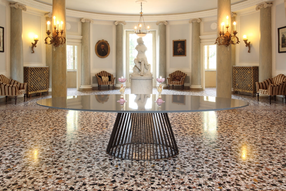 TAVOLO VENEZIA ELITTICO VETRO LACCATO